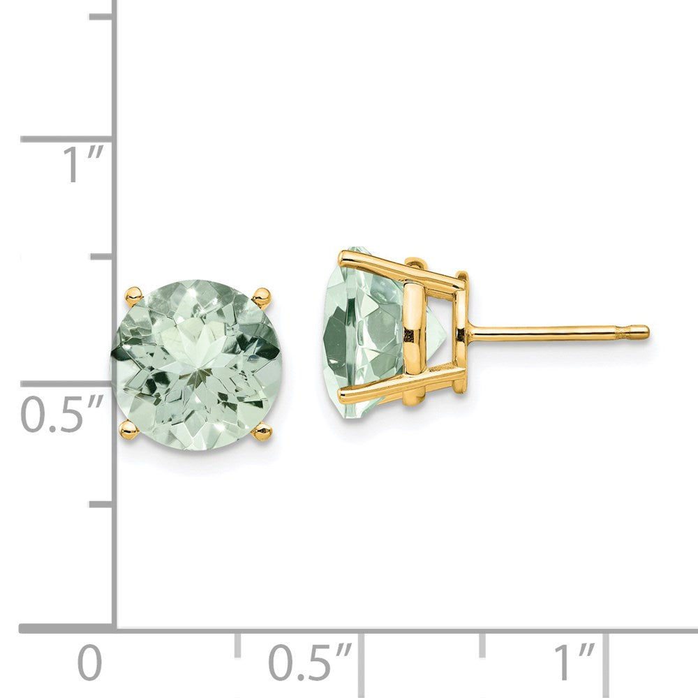 14k Yellow Gold 9mm Round Green Quartz Earrings