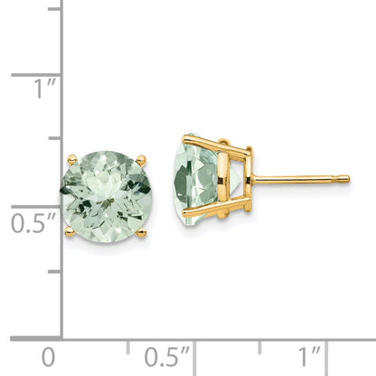 14k Yellow Gold 9mm Round Green Quartz Earrings