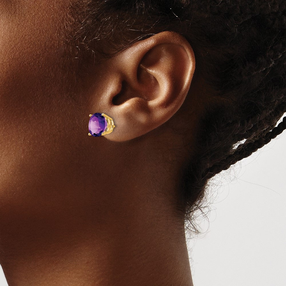 14k Yellow Gold Amethyst Round Stud Earring