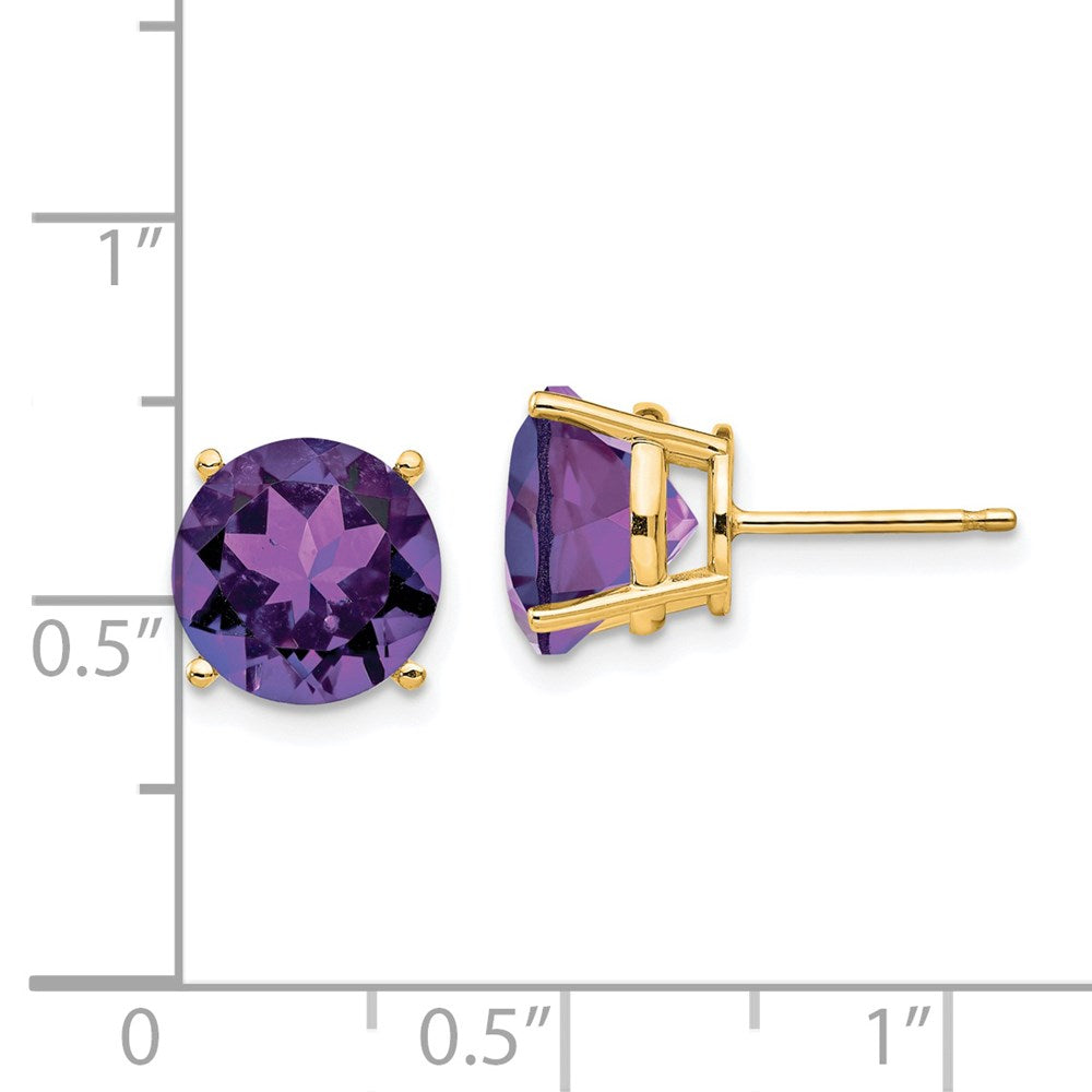 14k Yellow Gold Amethyst Round Stud Earring