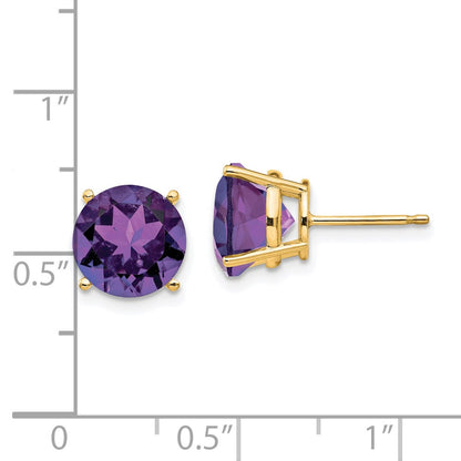 14k Yellow Gold Amethyst Round Stud Earring