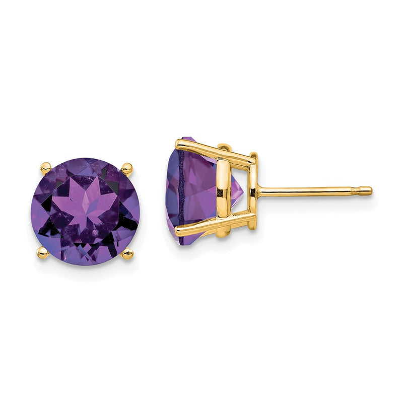 14k Yellow Gold Amethyst Round Stud Earring