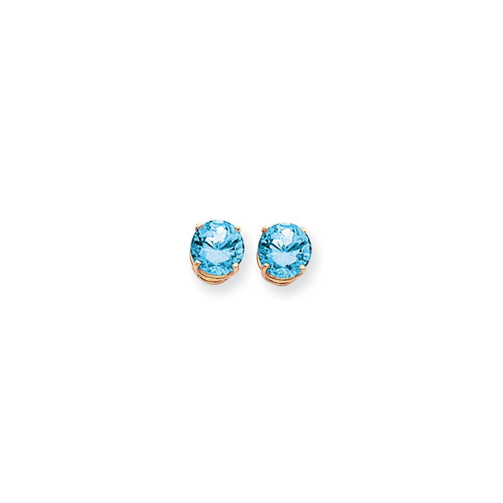 14k Yellow Gold 9mm Blue Topaz Checker Earrings