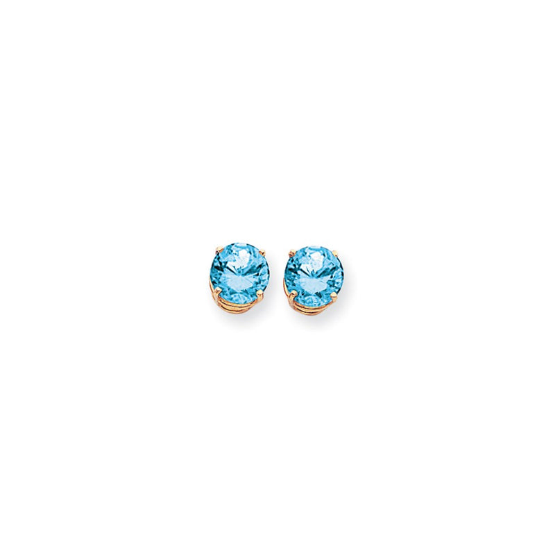 14k Yellow Gold 9mm Blue Topaz Checker Earrings