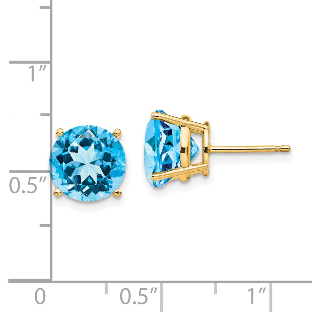 14k Yellow Gold Blue Topaz Round Stud Earrings