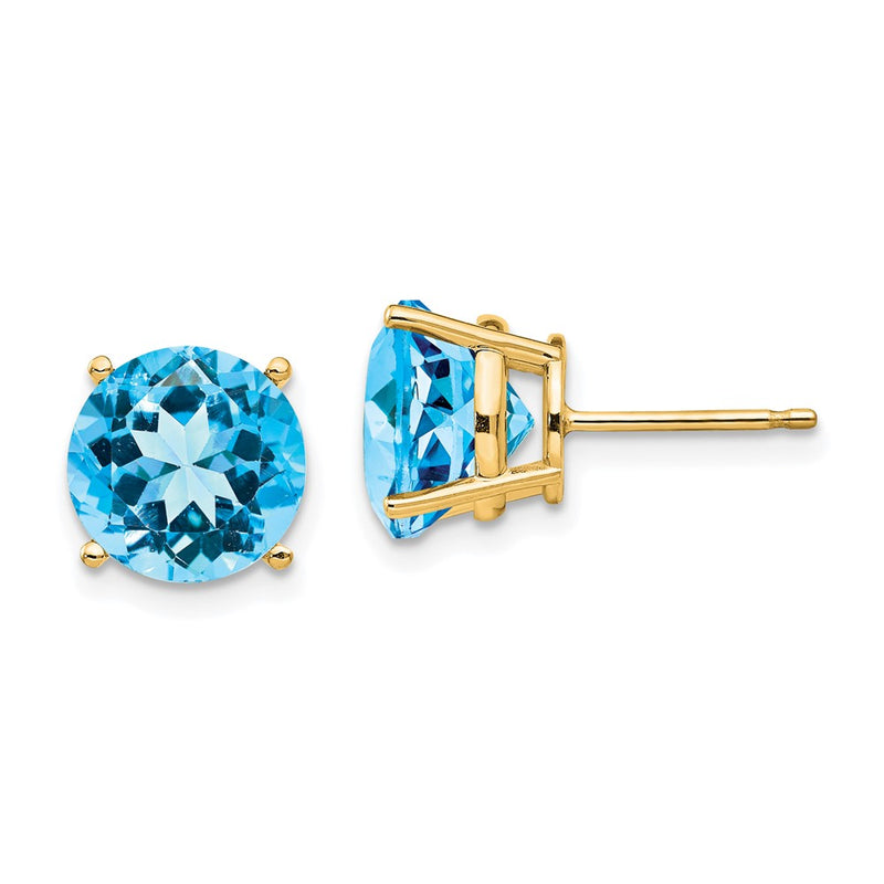 14k Yellow Gold Blue Topaz Round Stud Earrings