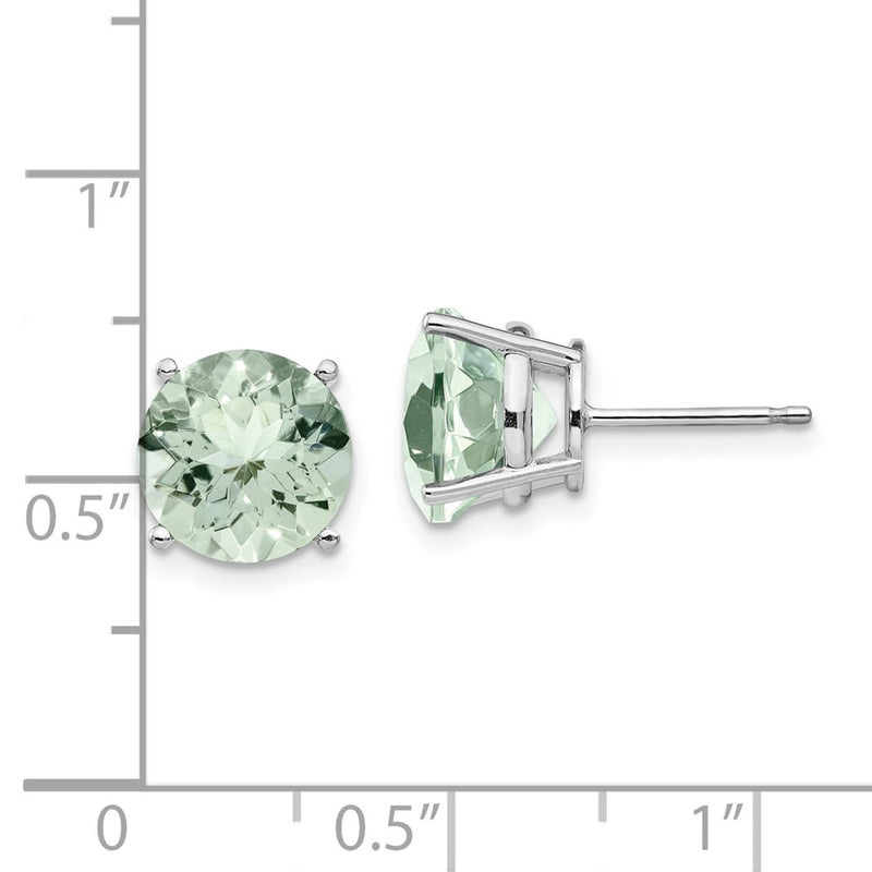 14k White Gold 9mm Round Green Quartz Earrings