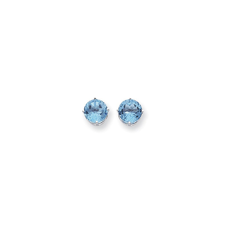 14k White Gold 9mm Blue Topaz Checker Earrings