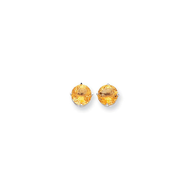14k White Gold 9mm Citrine Checker Earrings