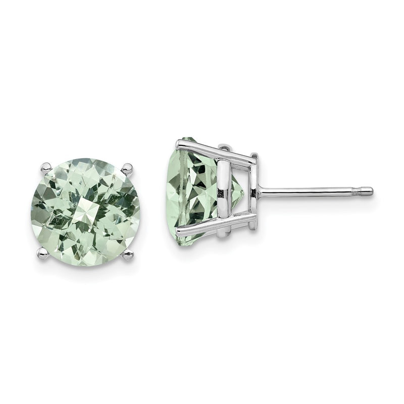 14k White Gold 9mm Round Checker-Cut Green Quartz Earrings
