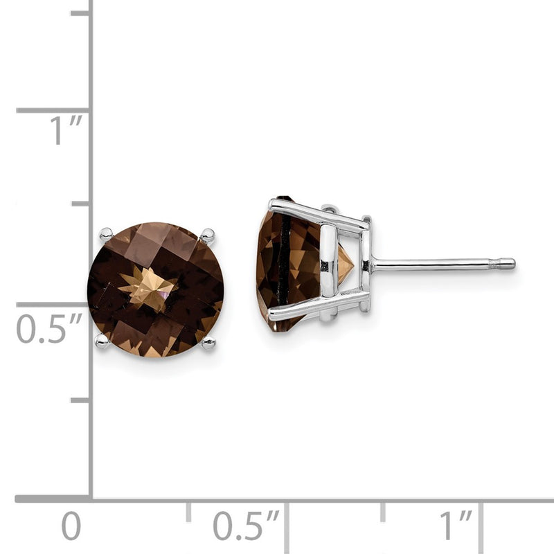 14k White Gold 9mm Round Checker-Cut Smok Yellow Gold Quartz Earrings