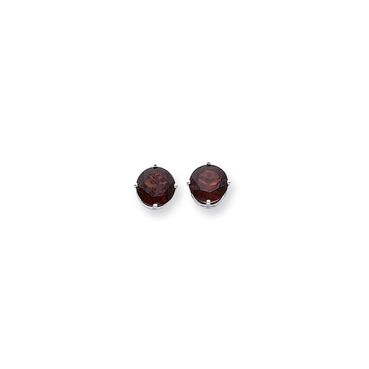 14k White Gold 9mm Garnet Checker Earrings