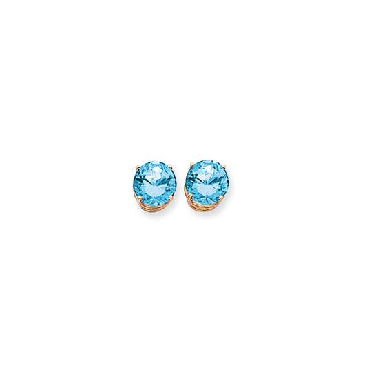 14k Yellow Gold 10mm Blue Topaz Checker Earrings