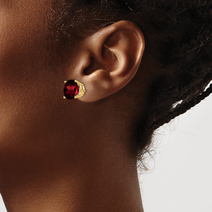 14k Yellow Gold Garnet Round Stud Earrings