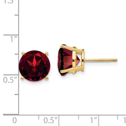 14k Yellow Gold Garnet Round Stud Earrings
