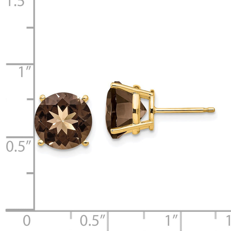 14k Yellow Gold 10mm Round Smok Yellow Gold Quartz Earrings
