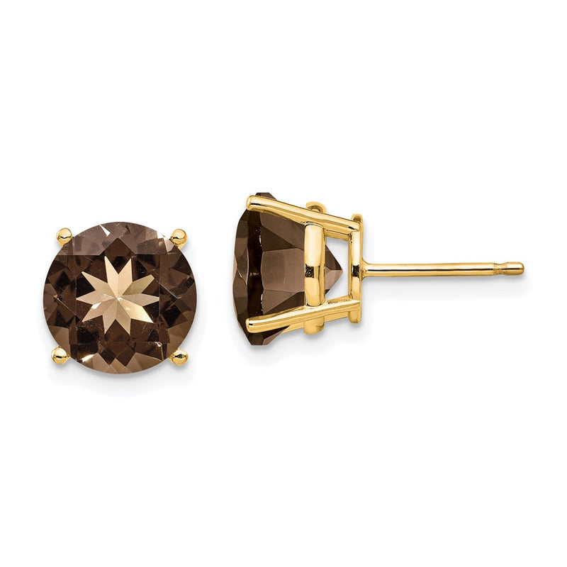 14k Yellow Gold 10mm Round Smok Yellow Gold Quartz Earrings