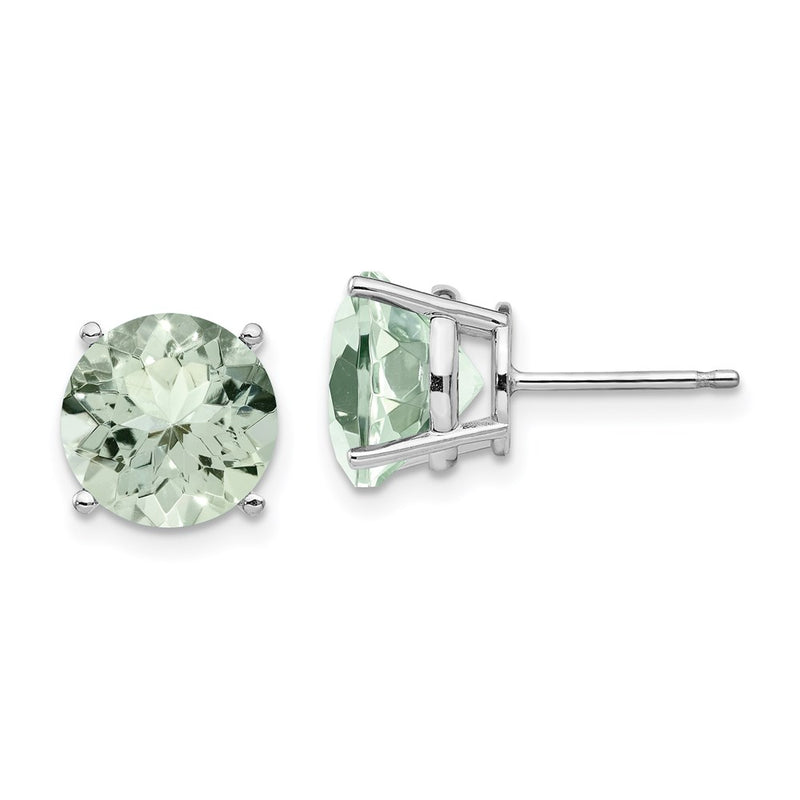 14k White Gold 10mm Round Green Quartz Earrings