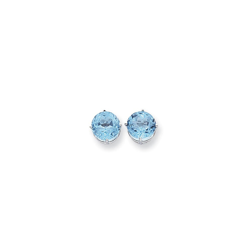 14k White Gold 10mm Blue Topaz Checker Earrings