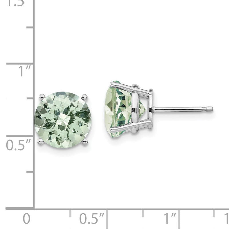 14k White Gold 10mm Round Checker-Cut Green Quartz Earrings