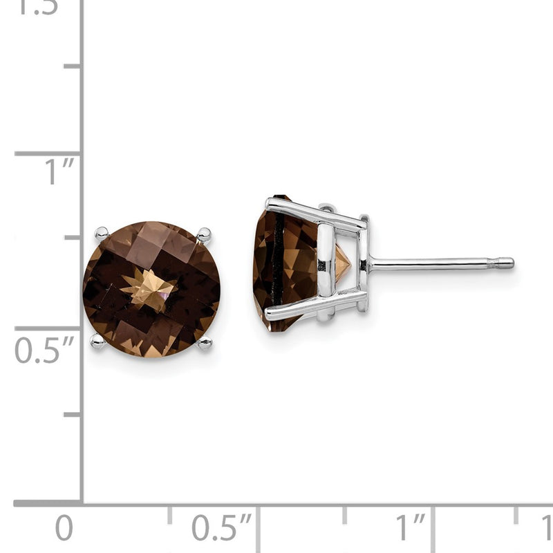 14k White Gold 10mm Round Checker-Cut Smok Yellow Gold Quartz Earrings