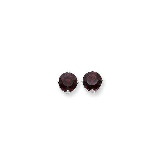 14k White Gold 10mm Garnet Checker Earrings