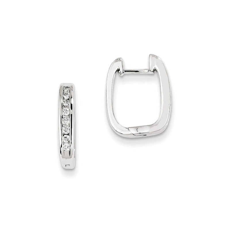 14k White Gold Real Diamond Complete Hinged Hoop Earrings