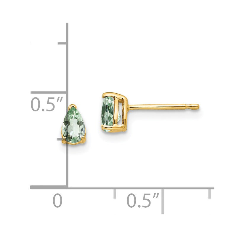 14k Yellow Gold 5x3 Pear Green Quartz Earrings