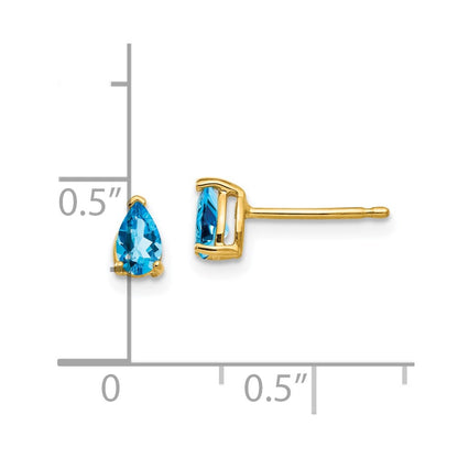 14k Yellow Gold 5x3mm Pear Blue Topaz Earrings