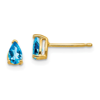 14k Yellow Gold 5x3mm Pear Blue Topaz Earrings