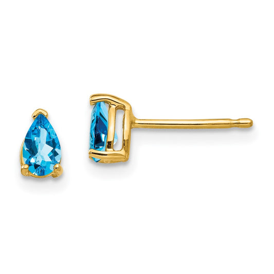 14k Yellow Gold 5x3mm Pear Blue Topaz Earrings