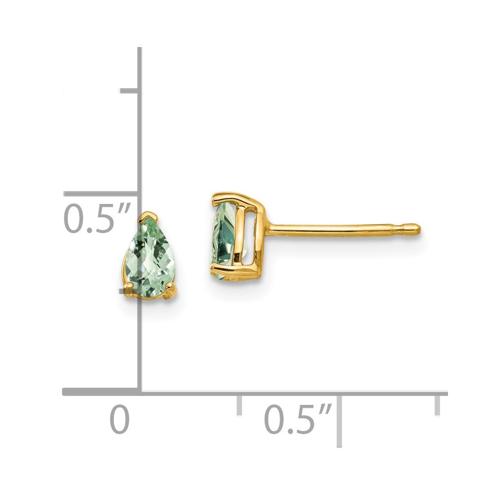 14k Yellow Gold 5x3 Pear Checker-Cut Green Quartz Earrings
