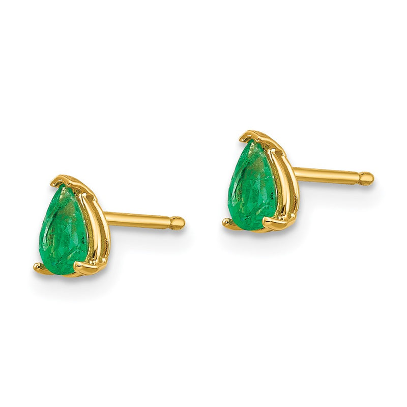 14k Yellow Gold Emerald Post Earrings