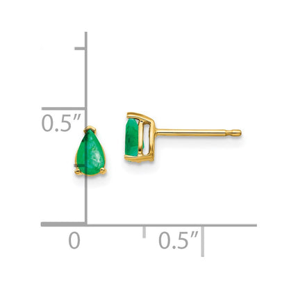 14k Yellow Gold Emerald Post Earrings