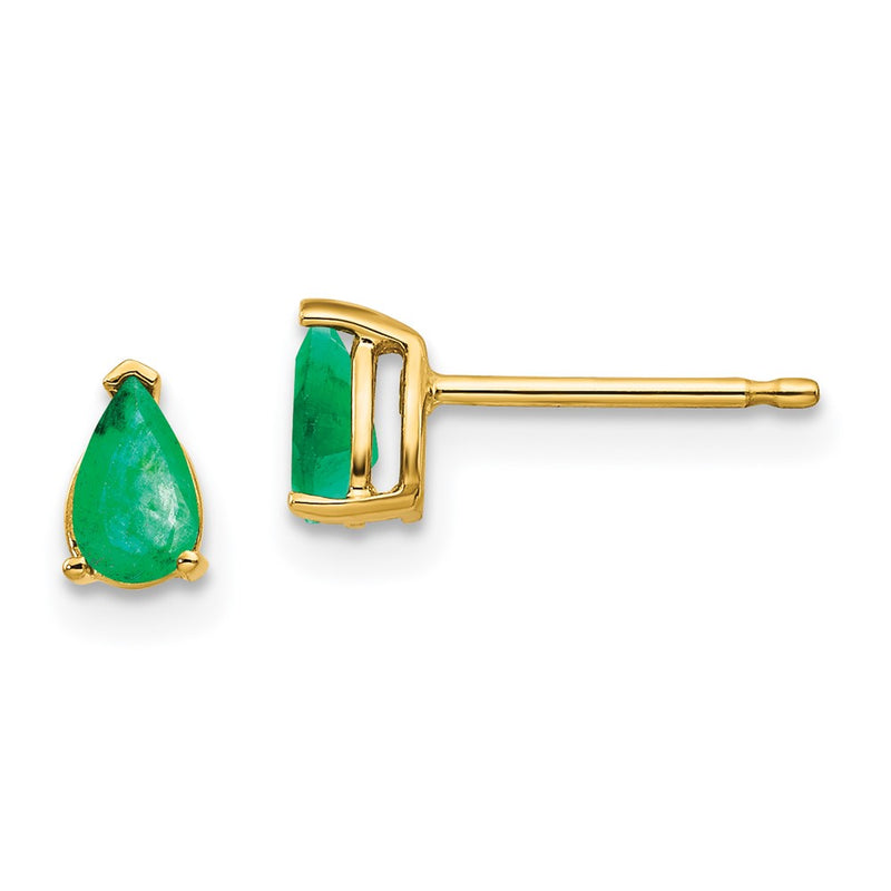 14k Yellow Gold Emerald Post Earrings