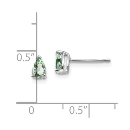 14k White Gold 5x3 Pear Green Quartz Earrings