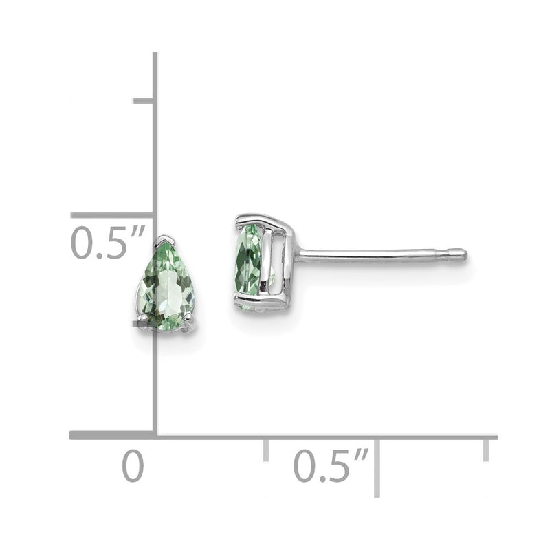 14k White Gold 5x3 Pear Green Quartz Earrings