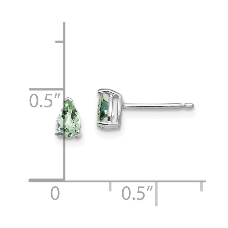 14k White Gold 5x3 Pear Checker-Cut Green Quartz Earrings