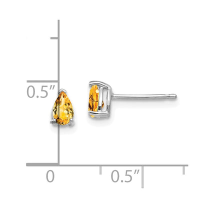 14k White Gold Citrine Pear Stud Earrings