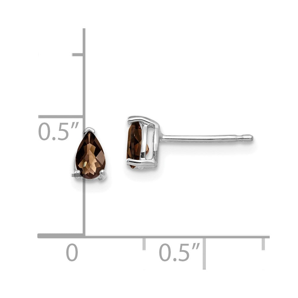 14k White Gold 5x3 Pear Checker-Cut Smok Yellow Gold Quartz Earrings