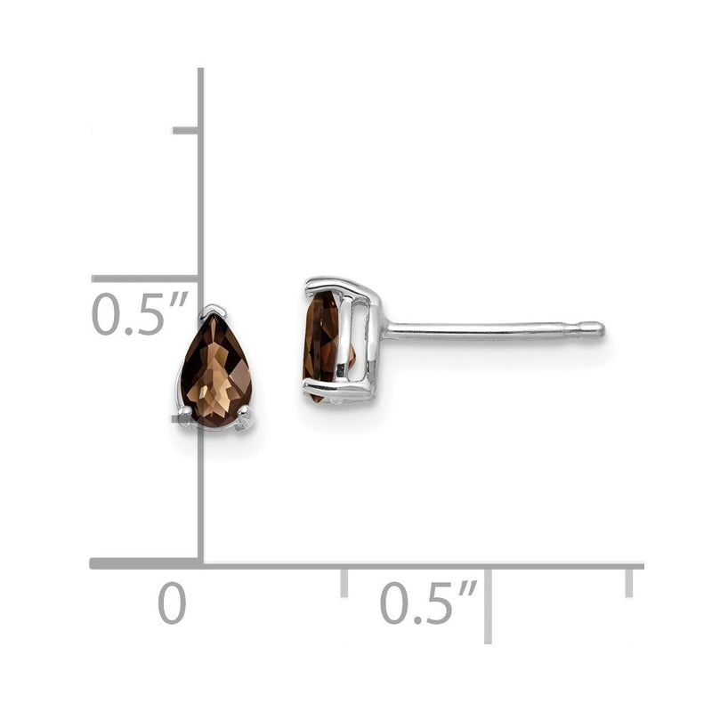 14k White Gold 5x3 Pear Checker-Cut Smok Yellow Gold Quartz Earrings