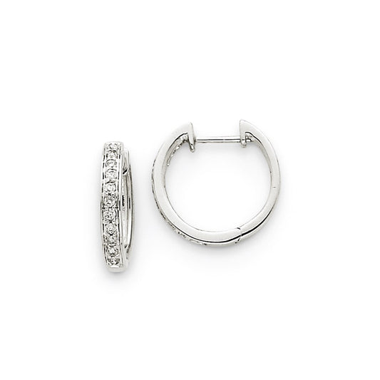 14k White Gold Real Diamond Complete Hinged Hoop Earrings