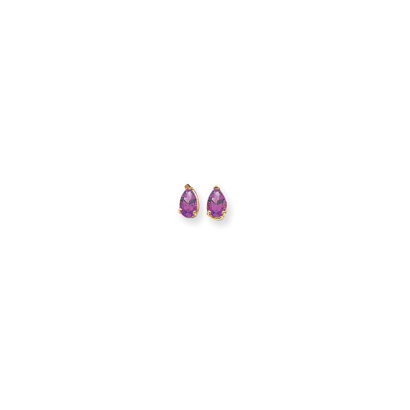 14k Yellow Gold 6x4mm Pear Amethyst Checker Earrings