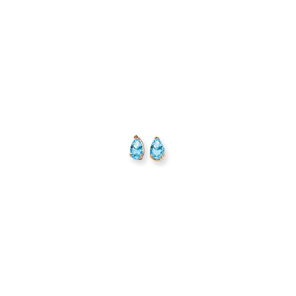 14k Yellow Gold 6x4mm Pear Blue Topaz Checker Earrings