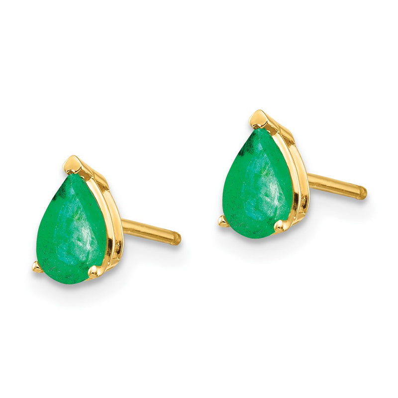 14k Yellow Gold Emerald Post Earrings