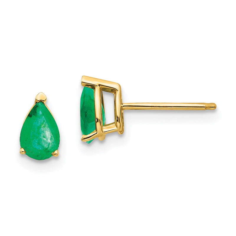 14k Yellow Gold Emerald Post Earrings