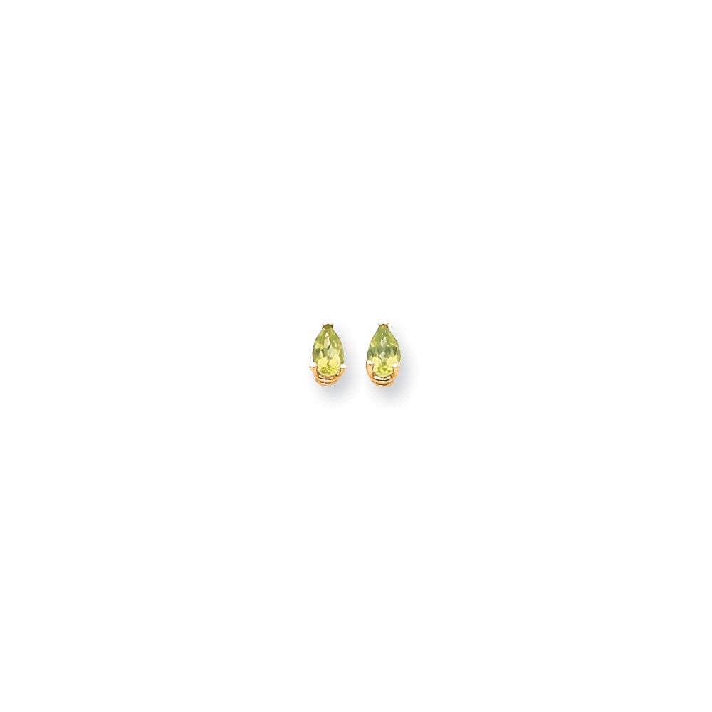 14k Yellow Gold 6x4mm Pear Peridot Checker Earrings
