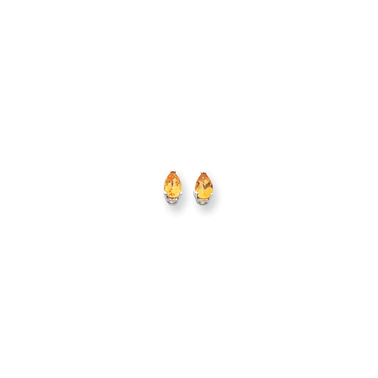 14k White Gold 6x4mm Pear Citrine Checker Earrings