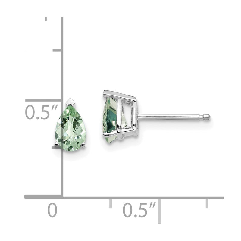 14k White Gold 6x4 Pear Checker-Cut Green Quartz Earrings