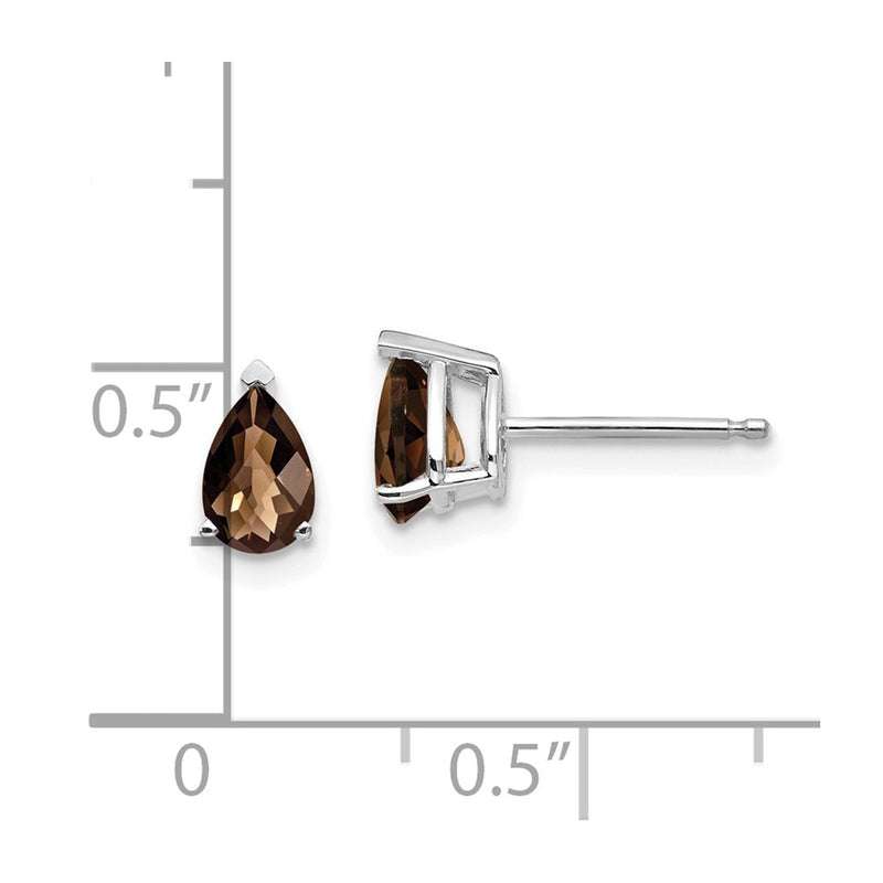 14k White Gold 6x4 Pear Checker-Cut Smok Yellow Gold Quartz Earrings